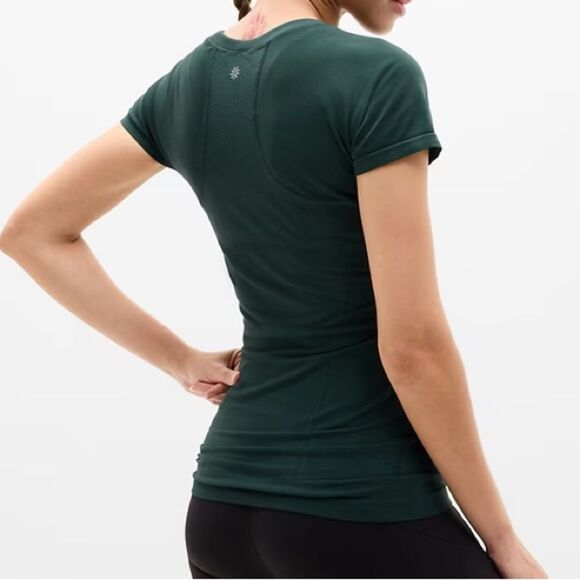 Athleta Pine Green Seamless Momentum Activewear Tee - Picture 2 of 5